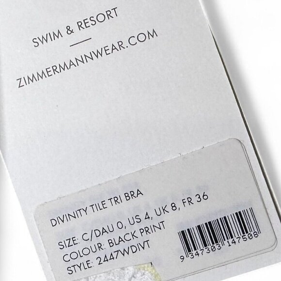 ZImmermann Women's Black Print Triangle Bikini Top US 2-4 C/D NWT - Picture 3 of 9